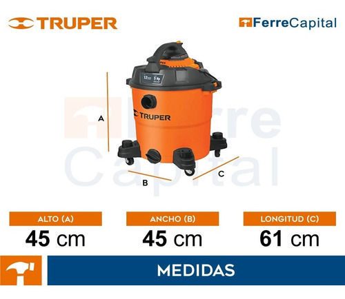 Aspiradora Sólidos Y Líquidos De 12 Gal, Truper 101509