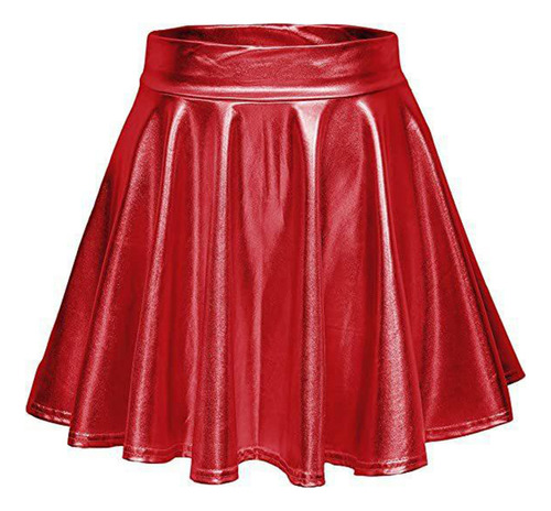 Falda Skater Plisada Acampanada En L, Roja, Brillante, Línea