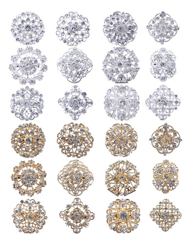 Lote De 24 Broches De Flores De Cristal De Diamantes De...