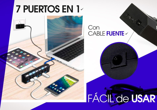 Imagen 3 de 10 de Hub Usb 3.0 Multiplicador 7 Teclas Led 5 Gbps + Fuente 5v