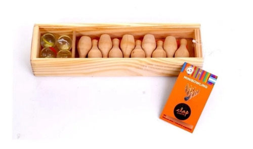 Imagen 2 de 10 de Minibowling Bolos 10 Pinos Y 4 Bolas 24mm Canica Caja Madera