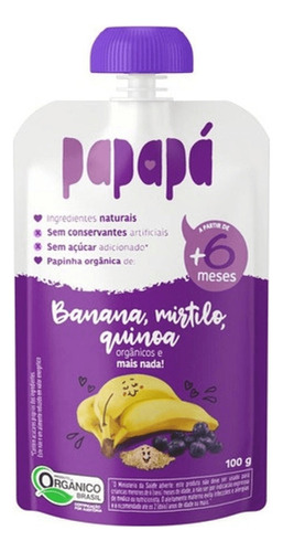 Papapá Papinhas Orgânicas sabor banana mirtilo e quinoa squeeze 100g