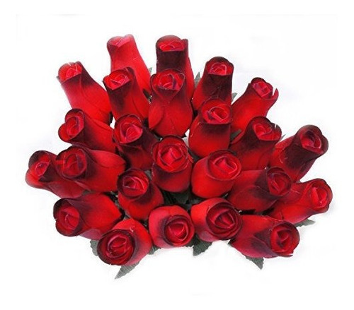 24 Hermosas Rosas De Madera Hechas A Mano - Rojas Con Puntas