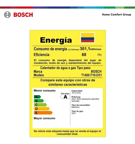 Calentador Bosch 10lt Gas Propano Tiro Forzado Therm 1400f