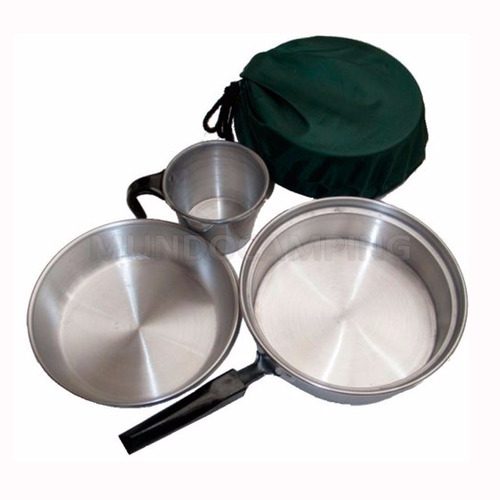 Marmita Camping 1 Persona + Set Cubiertos + Bolsa De Rancho