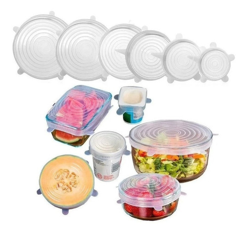 Tapas Silicona Ollas Recipientes Pack X 6 Cocina Frutas