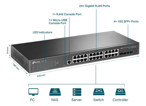 Switch Gigabit 24p 4sfp+ 10gb Tp-link Tl-sg3428x Gerenciável