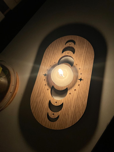 Portavela Madera Souvenir Decoración Mdf Diseño Fases Luna Haya