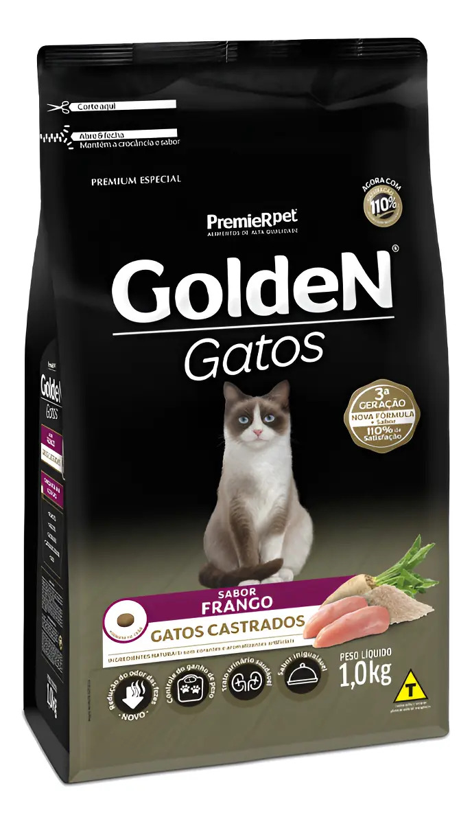 Alimento Golden Premium Especial para Gatos Castrados Sabor Frango 1 kg
