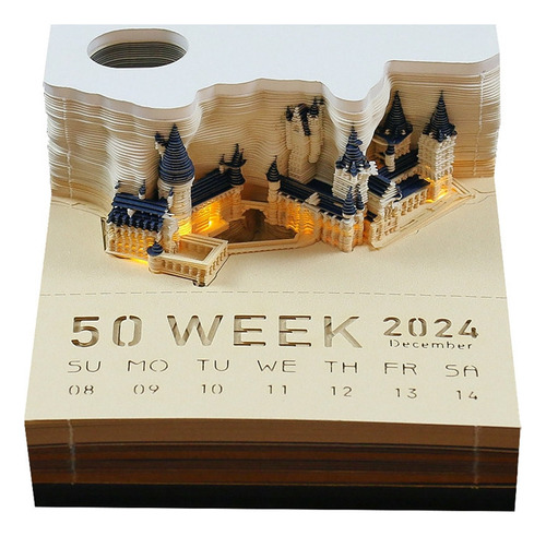 Calendario De Escritorio 2024 Con Luces Led, Castillo 3d Tal