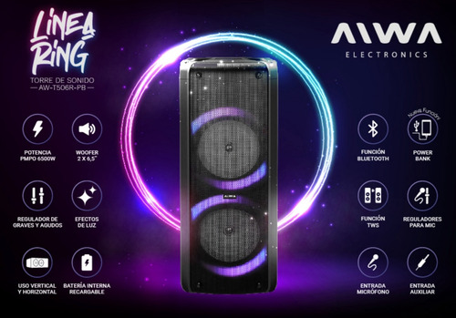Imagen 5 de 9 de Parlante Aiwa Bluetooth - Pmpo 6500w Aw-t506r-pb - Premium
