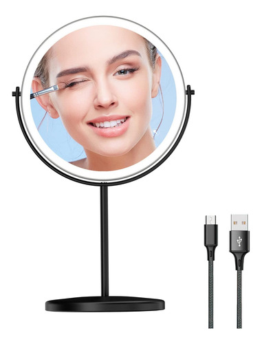 Espejo De Maquillaje Luz Led 1x/10x Recargable Usb-negro 8