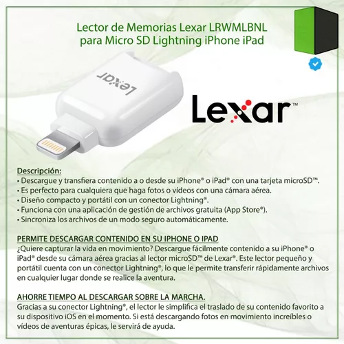 Lector Memoria Lightning Lexar Micro Sd Microsd iPhone iPad