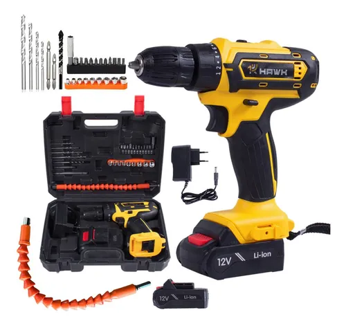 Furadeira Sem Fio Parafusadeira Com Maleta De Acessórios Hawk HW1...