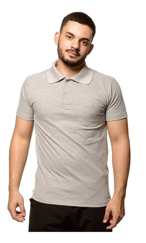 Camisa Polo Masculina Malha Piquet Neesie Cinza Mescla Grey