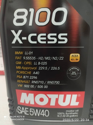 Aceite Motul 8100 5w40 Sintetico Garrafa