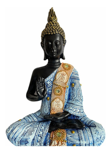 Buda Negro Con Azul Estatua Decoracion
