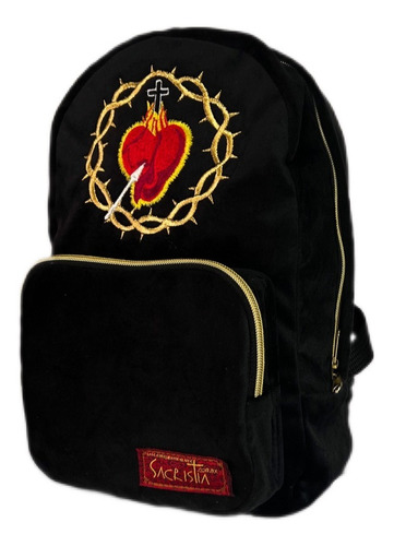 Mochila Mini Sacristía Bordada  Corazon De Jesus