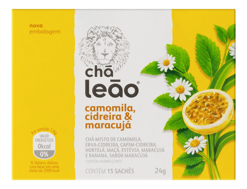 Chá Camomila, Cidreira & Maracujá Chá Leão Caixa 24g 15 Unidades