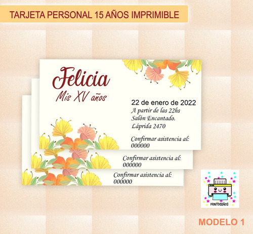 Tarjeta Invitación Cumple De 15 Topper, Personal Imprimir M1