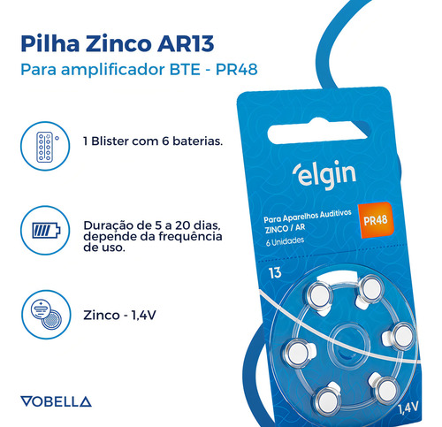 6pcs Bateria Para Aparelho Auditivo 1.45v Pr48 13 Elgin