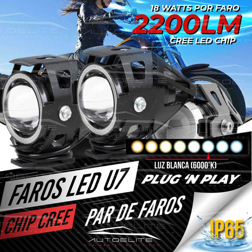 Imagen 2 de 10 de 2 Faros Negros Lupa Led Cree Moto Ojo De Angel Estrobo U7
