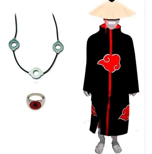 Cosplay Manto Akatsuki Itachi Naruto Anel Akatsuki Colar A08