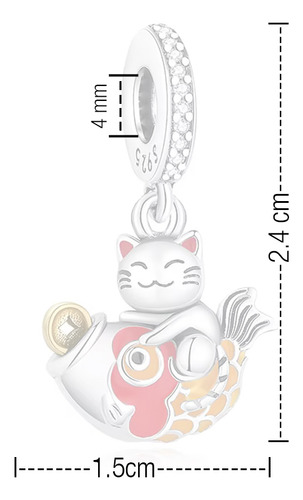 Dije De Plata Gato De La Suerte, Charm Gato, Abalorios Gato
