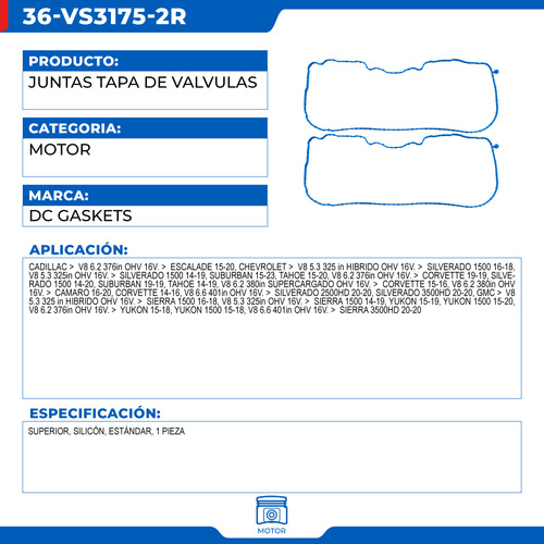 Juntas Tapa De Valvulas Para Cadillac Escalade 2015-2020