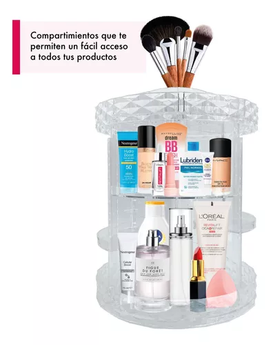 Organizador Maquillaje cosmeticos giratorio 360º,de acrilico,8  estantes,37x25 cm