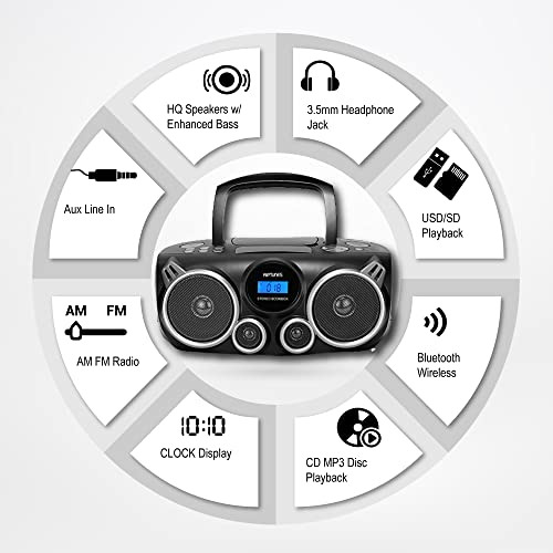 Reproductor Cd Portátil Riptunes Bluetooth, Radio Am Fm,
