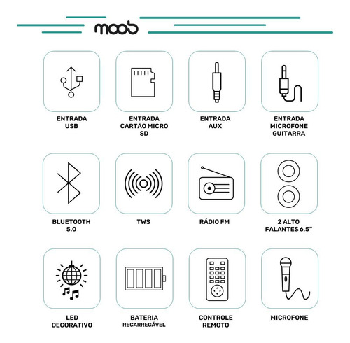 Caixa Amplificada Moob Bluetooth, Microfone, Usb E Rádio Fm