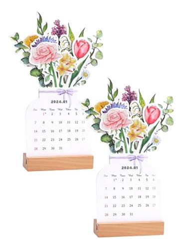 Calendario De Escritorio 2024 Bloomy Flowers Con Base De Mad