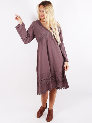 Vestido Mnga Larga Informal Liso Importado Puro Algodón 1767