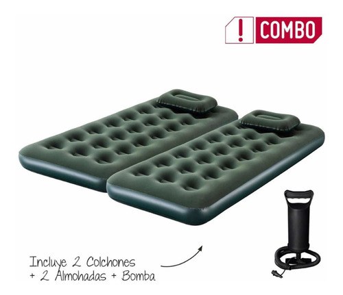 Colchon Inflable Combo X 2 Más 2 Almohadas Más Bomba 185x76