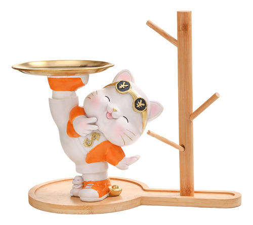 Estatuilla De Gato, Joyería, Pendientes, Bandeja De Naranja