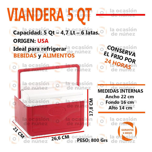 Imagen 2 de 7 de Conservadora Coleman 5qt Vianda Heladera Termica Camping