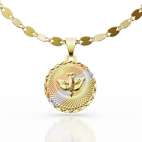 Collar Medalla Virgen, San Judas Tad, Espíritu Santo Oro 10k