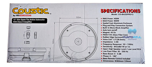 Subwoofer Amplificado Tipo Llanta Coustic Co-basspro12 800w Color Negro