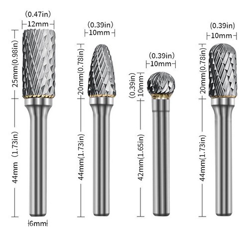 . Conjunto De Rebarbas De Lima Rotativa De Metal Duro 1/4,