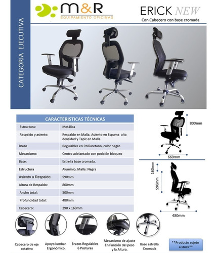 Silla Ejecutiva Modelo Erick New Con Cabecero, Base Cromada