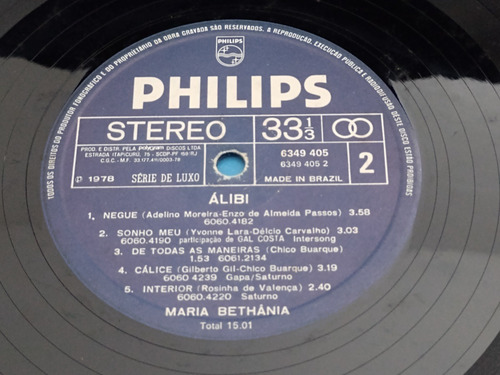 Lp Maria Bethânia - Álibi - C/ Encarte / Mpb (a2) (Usado)
