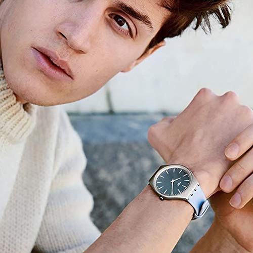 Swatch Syxs118 Reloj De Piel Con Esfera De Color Azul Claro