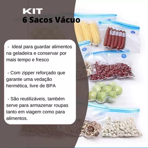 Kit 6 Sacos Vácuo Para Conservar Alimentos Fresco 26x28 Cm