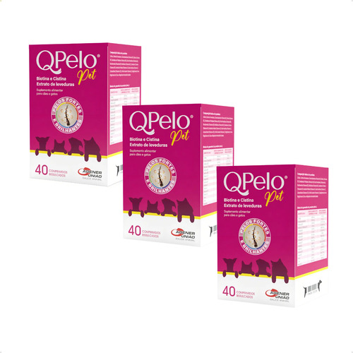 Kit 3 Qpelo Pet Vitaminas Cachorro Gatos Agener 40 Comp
