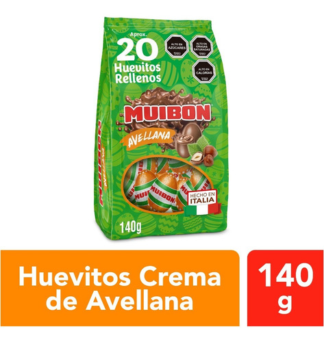 20 Huevitos Chocolate Leche Muibon Rellenos Avellana 140gr