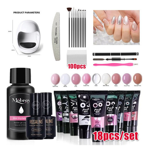 Kit De Poligel De 15 Ml, Incluye Consejos De Base Doble Y 18