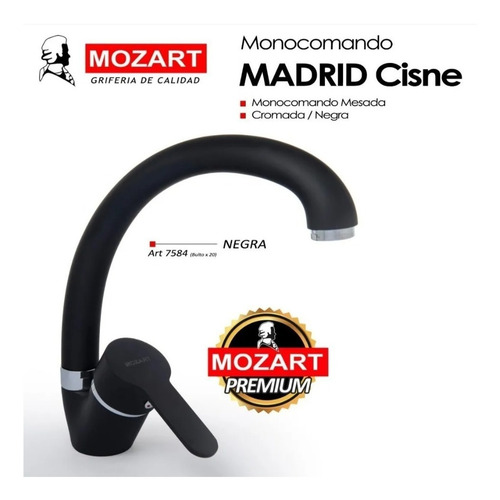 Imagen 3 de 3 de Canilla Griferia Monocomando Cocina Mesada Pico Cisne Reforz