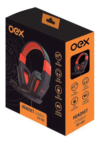 Headset Gamer Oex Combat Hs205 Para Pc - Preto E Laranja