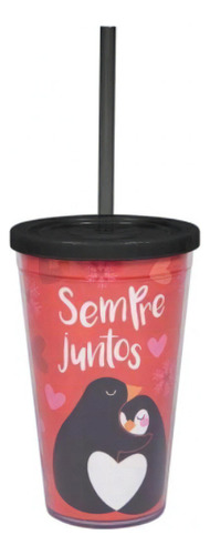 Vaso con pajita con hielo - Penguin Love